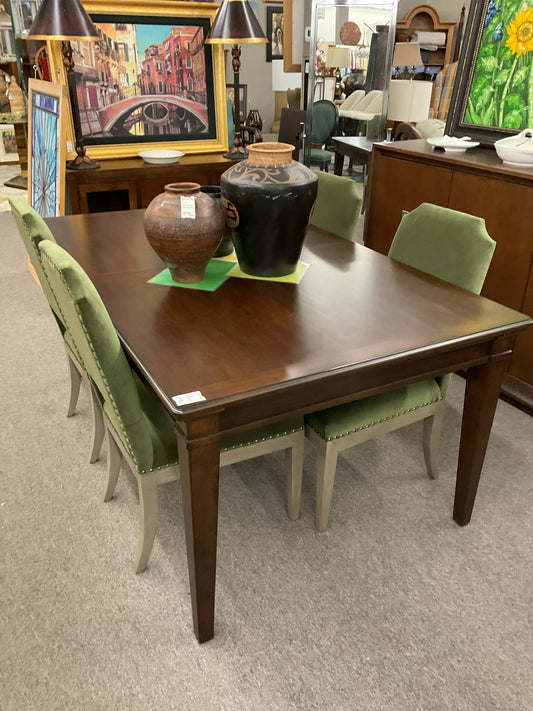 Dining Table 68x42" w/18"Leaf (4)Green Velvet Chairs Sold as Set