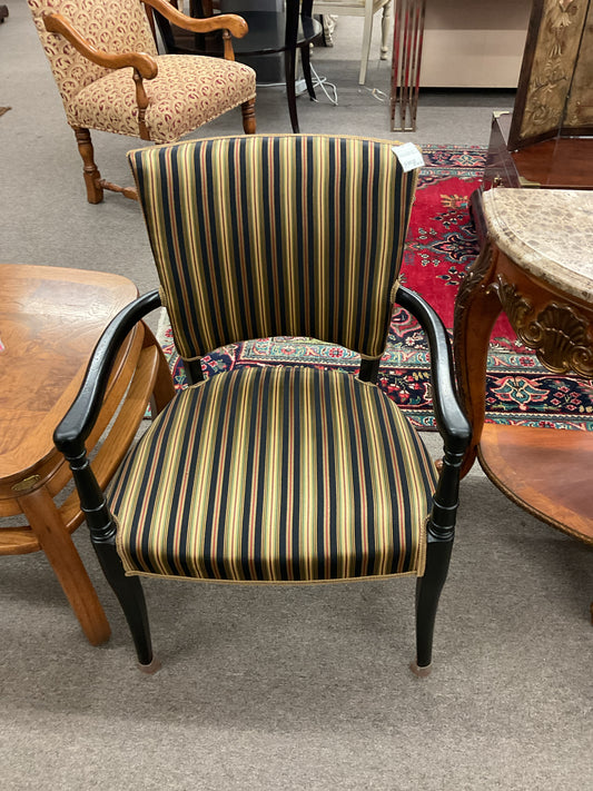 Mid Century Black Accent Chair w/Gold Stripped Upholstery