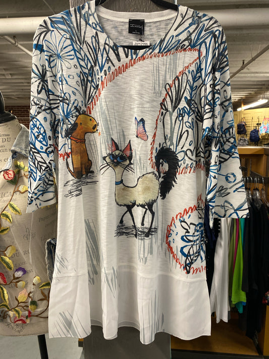 Inoah Animal Print White and Blue Tunic Size L