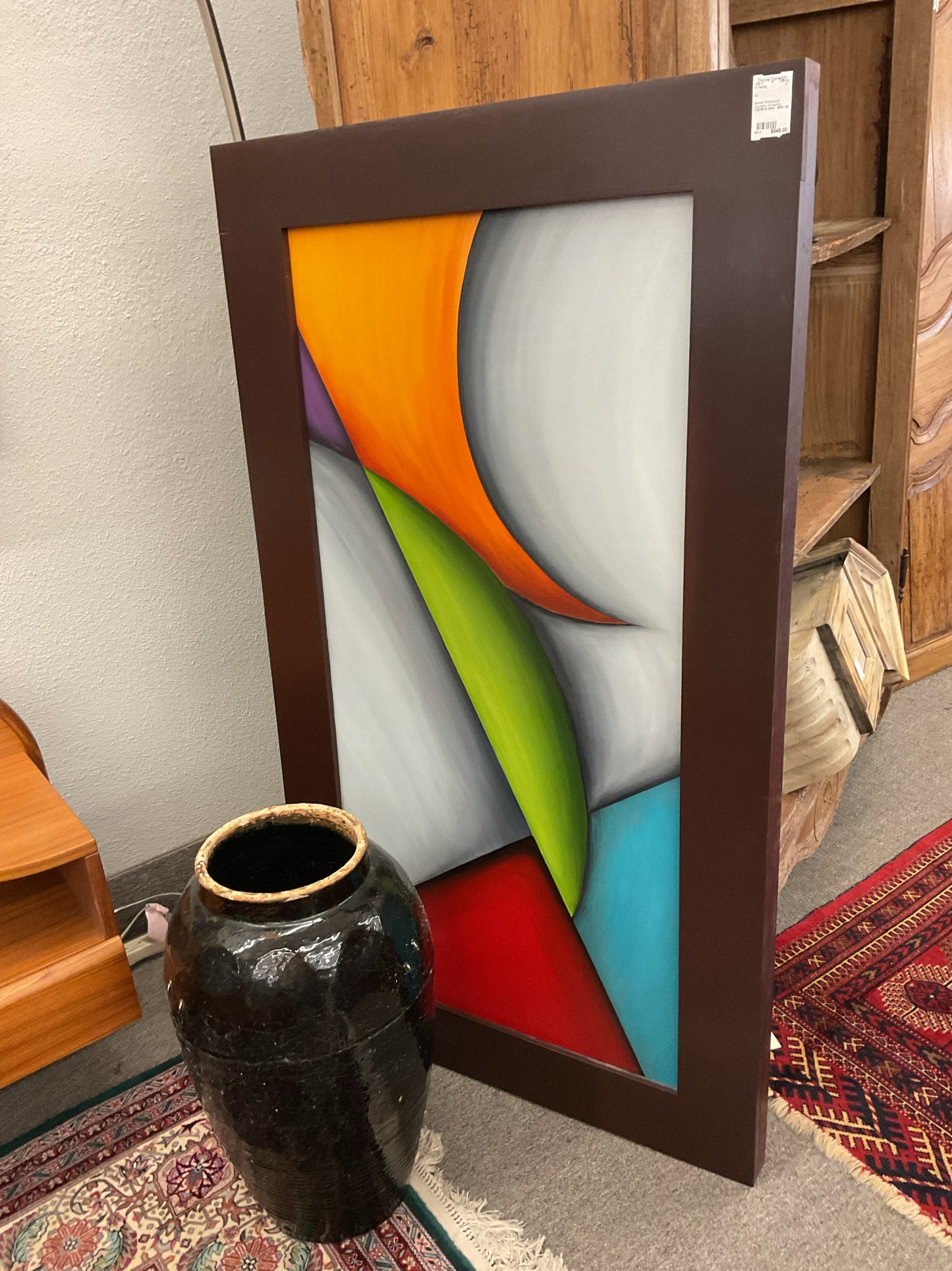 Abstract Multicolored Geometric Oil Painting 29x55"
