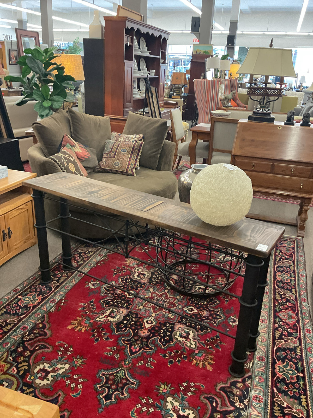 Sofa Table Black Rod Iron Base/Wood Top 63x14x30