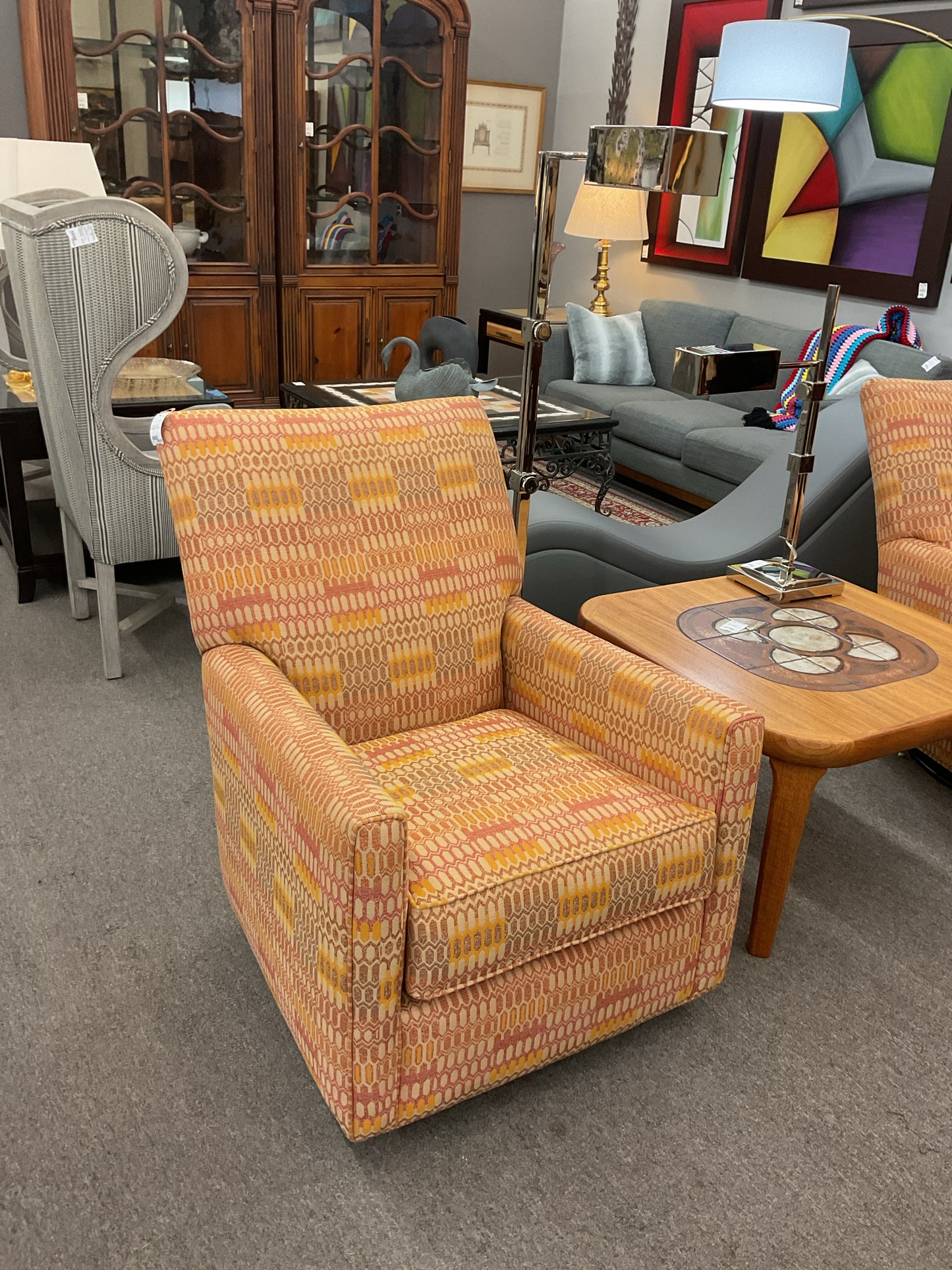 Swivel Upholstered Side Chair Bright Orange/Red