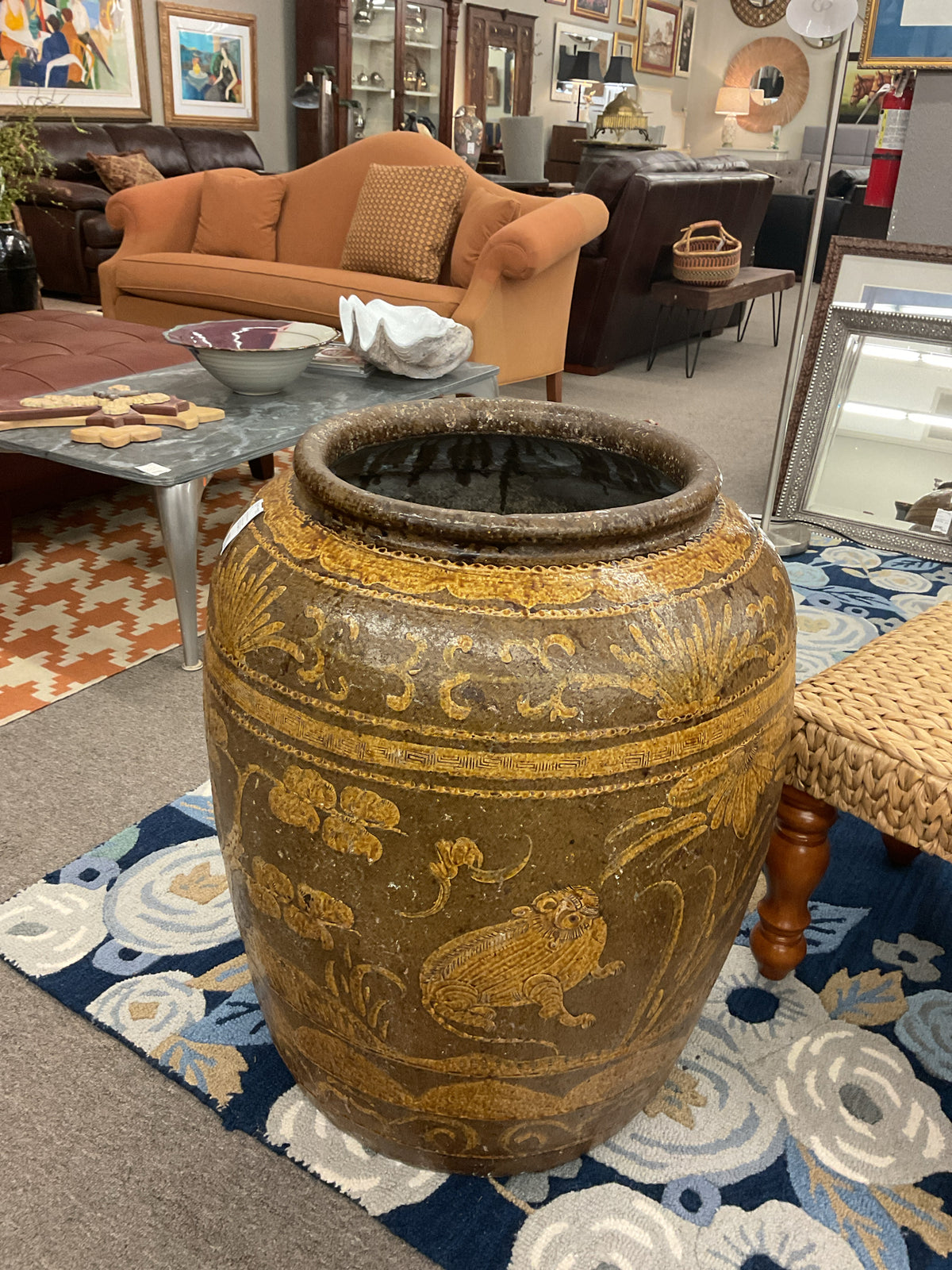 Large Antique Chinese Stoneware Pickling Vessel Late 19th Century