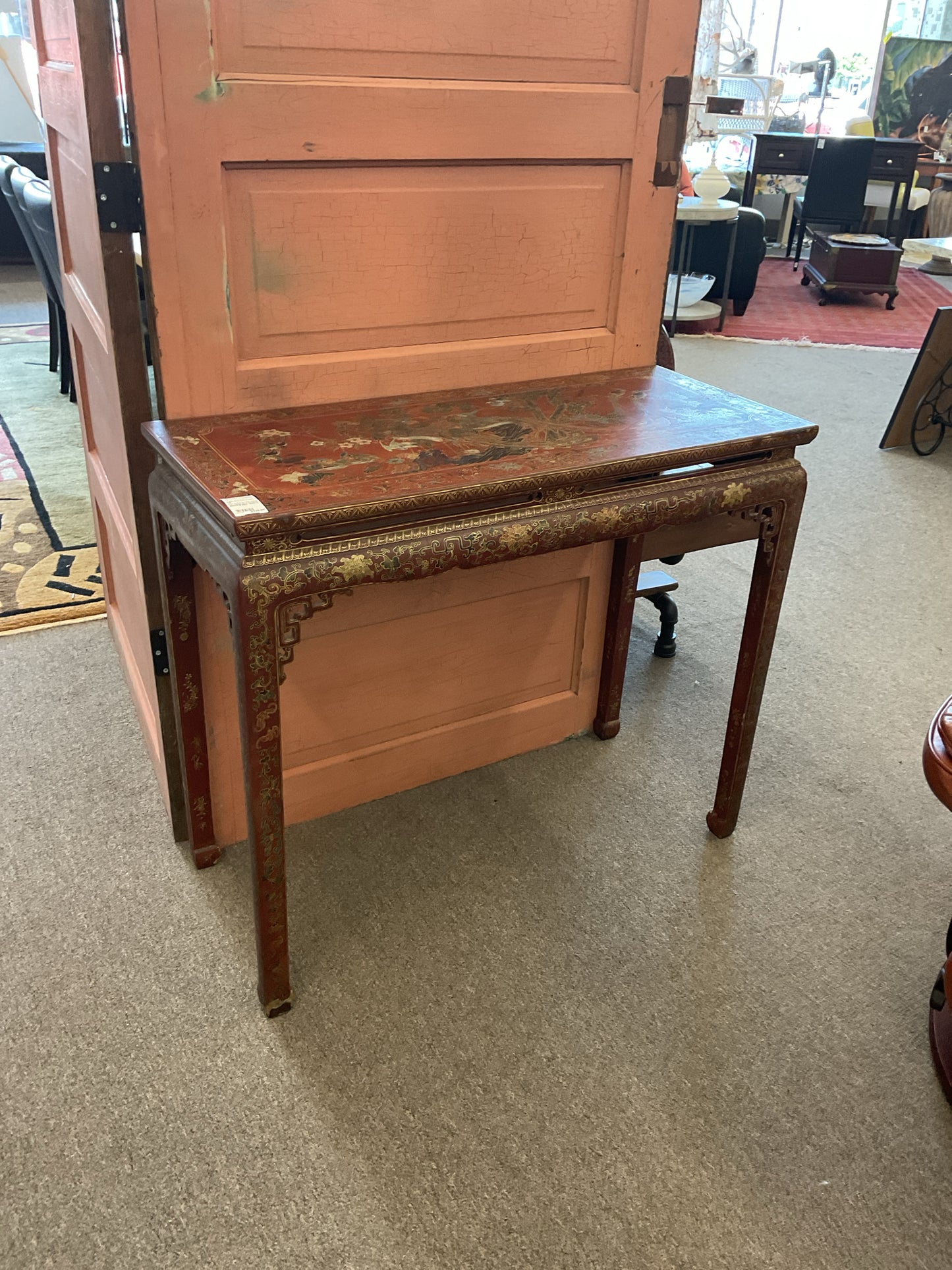 Asian Entrance Table Red & Gold Design As Is 27x16x32