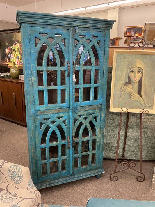 Rustic Aqua Blue Storage Cabinet 36x72x15