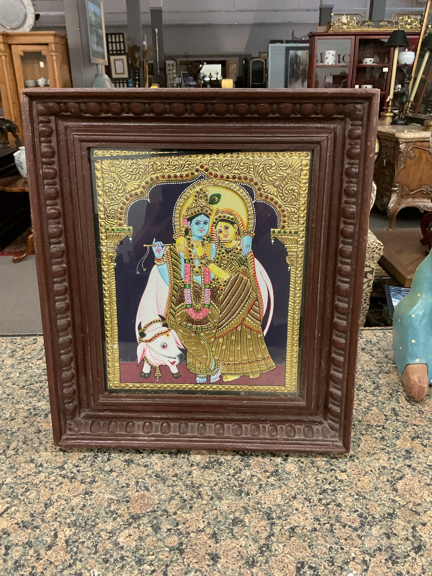 Framed Art Indian Couple & Cow