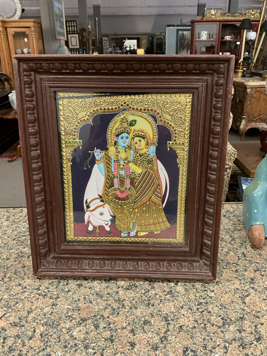 Framed Art Indian Couple & Cow