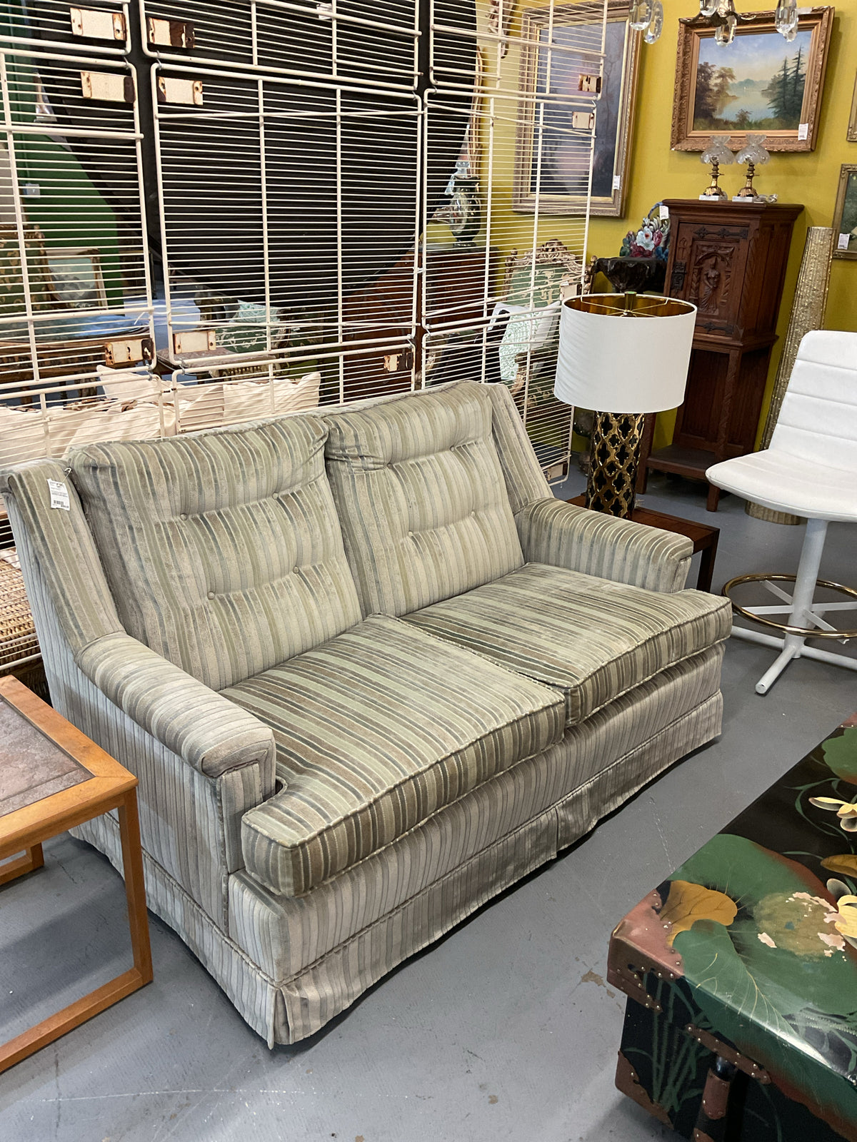Mid Century Velvet Stripped Loveseat 58"L,36"D,34"H