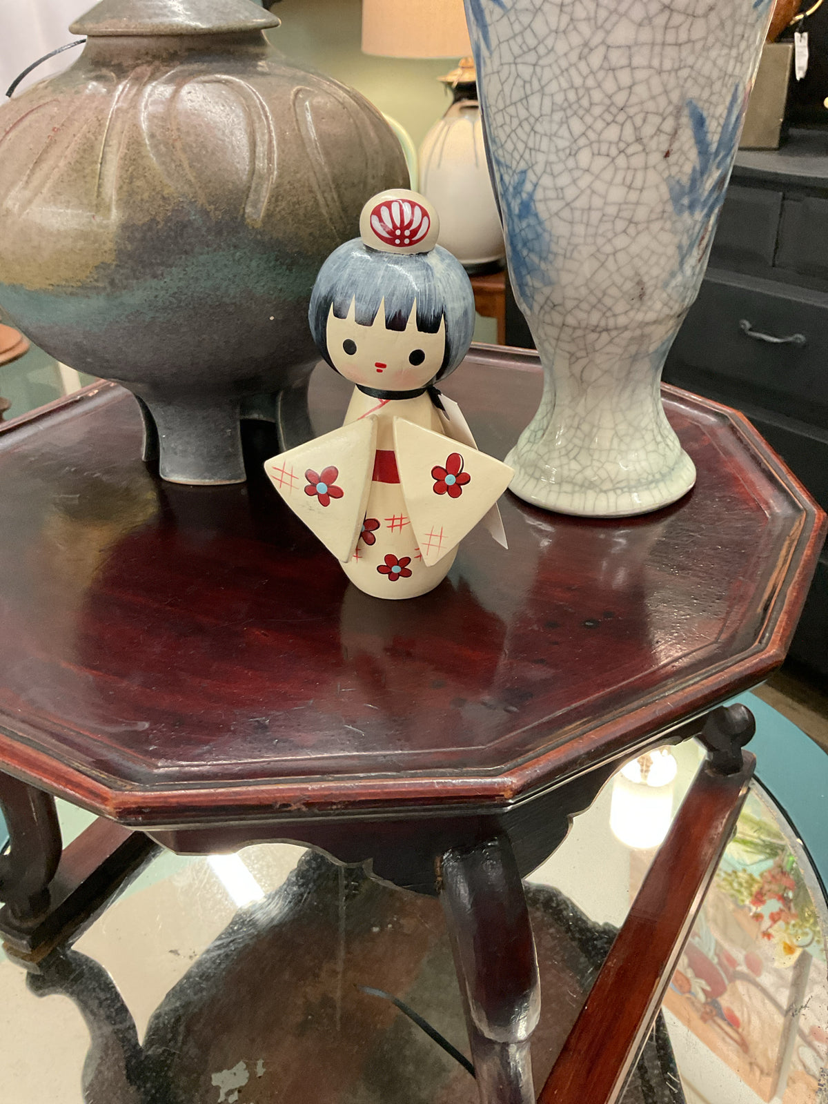 Figuaral Kokeshi Doll Red Flowers