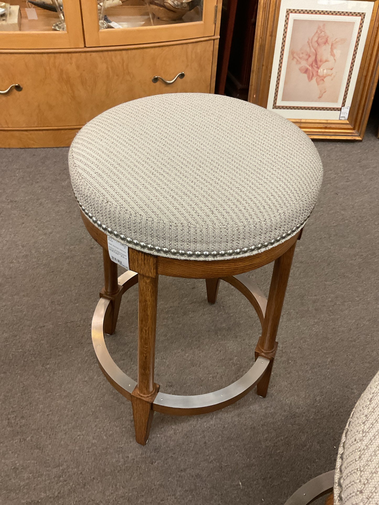 Barstool Upholstered Swivel Seat w/Wood Base 25"H