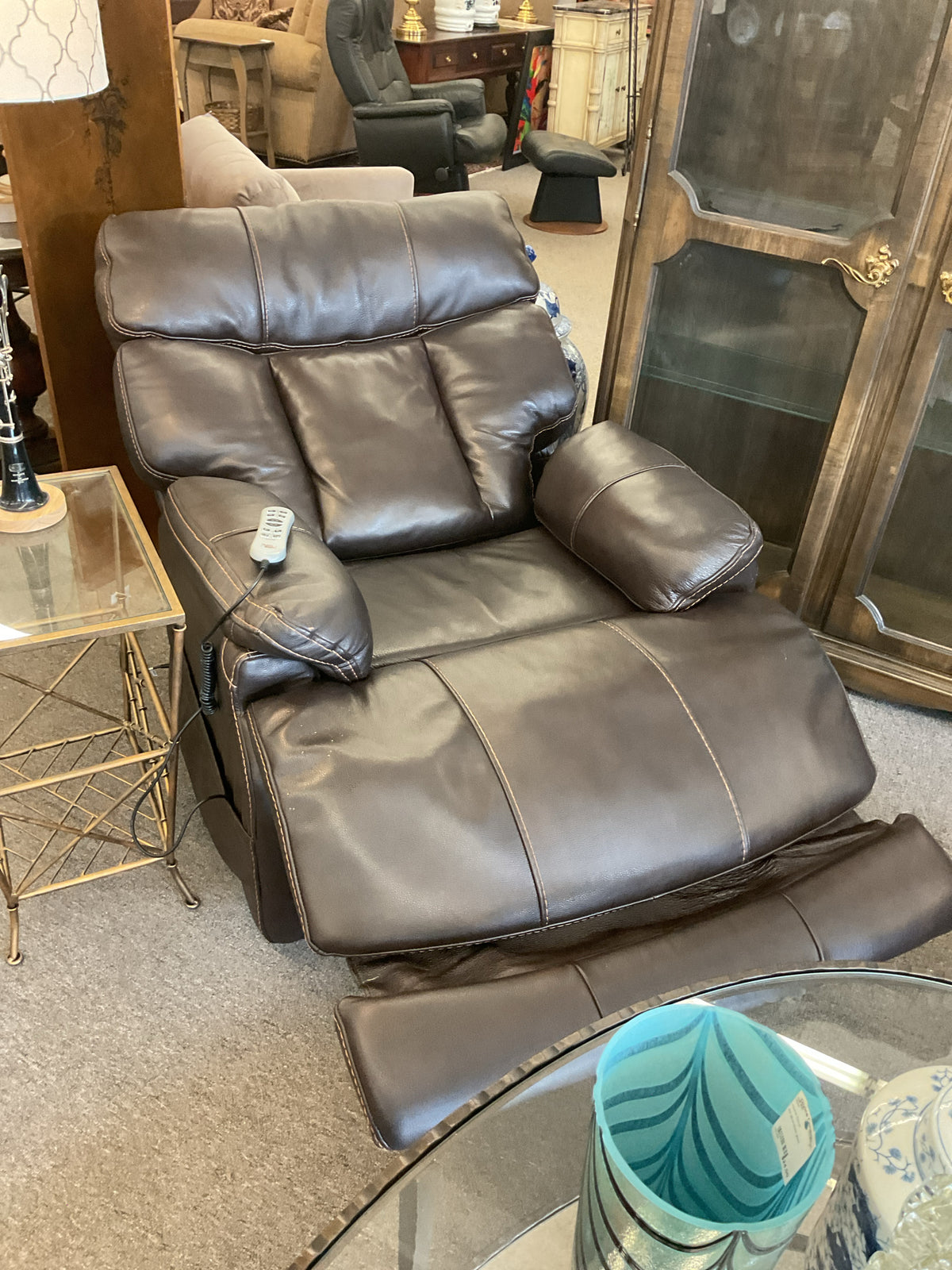 Power Lift Brown Leather Recliner