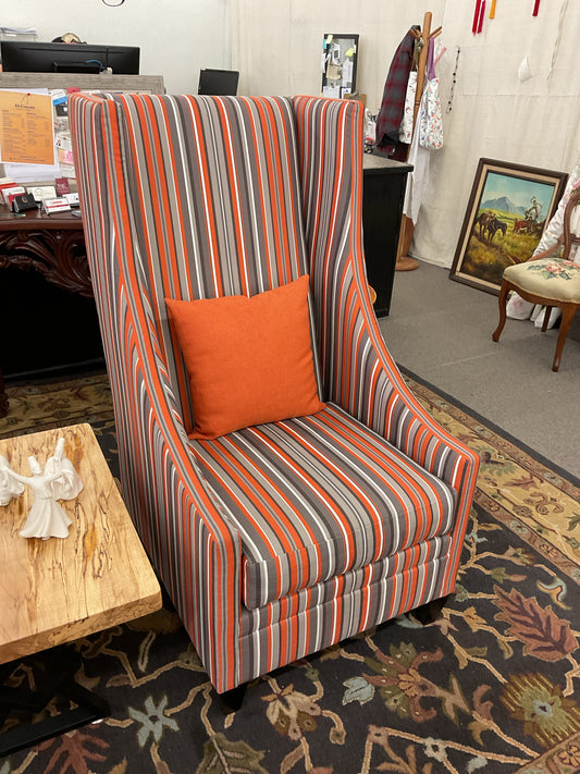 Stripped High-Back Stripped Grey/Orange Chair Made in America 28"W,52"H,38"D
