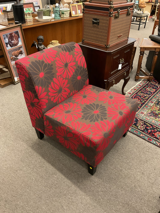 Slipper Chair Brown/Red Flowers