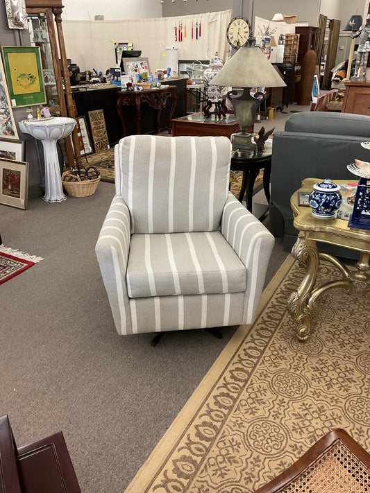 Swivel Arm Chair Light Gray w/White Stripes