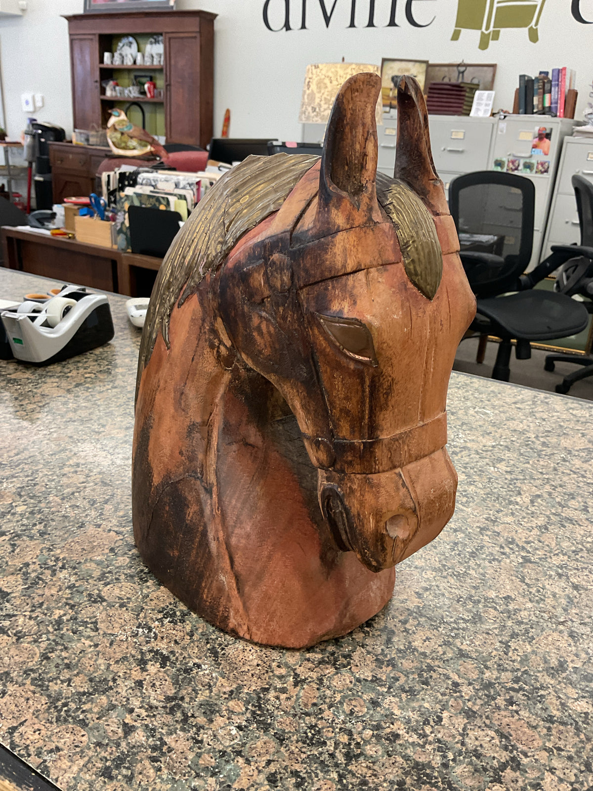 Hand-Carved Solid Wood Mid Century Equestrian Folk Art