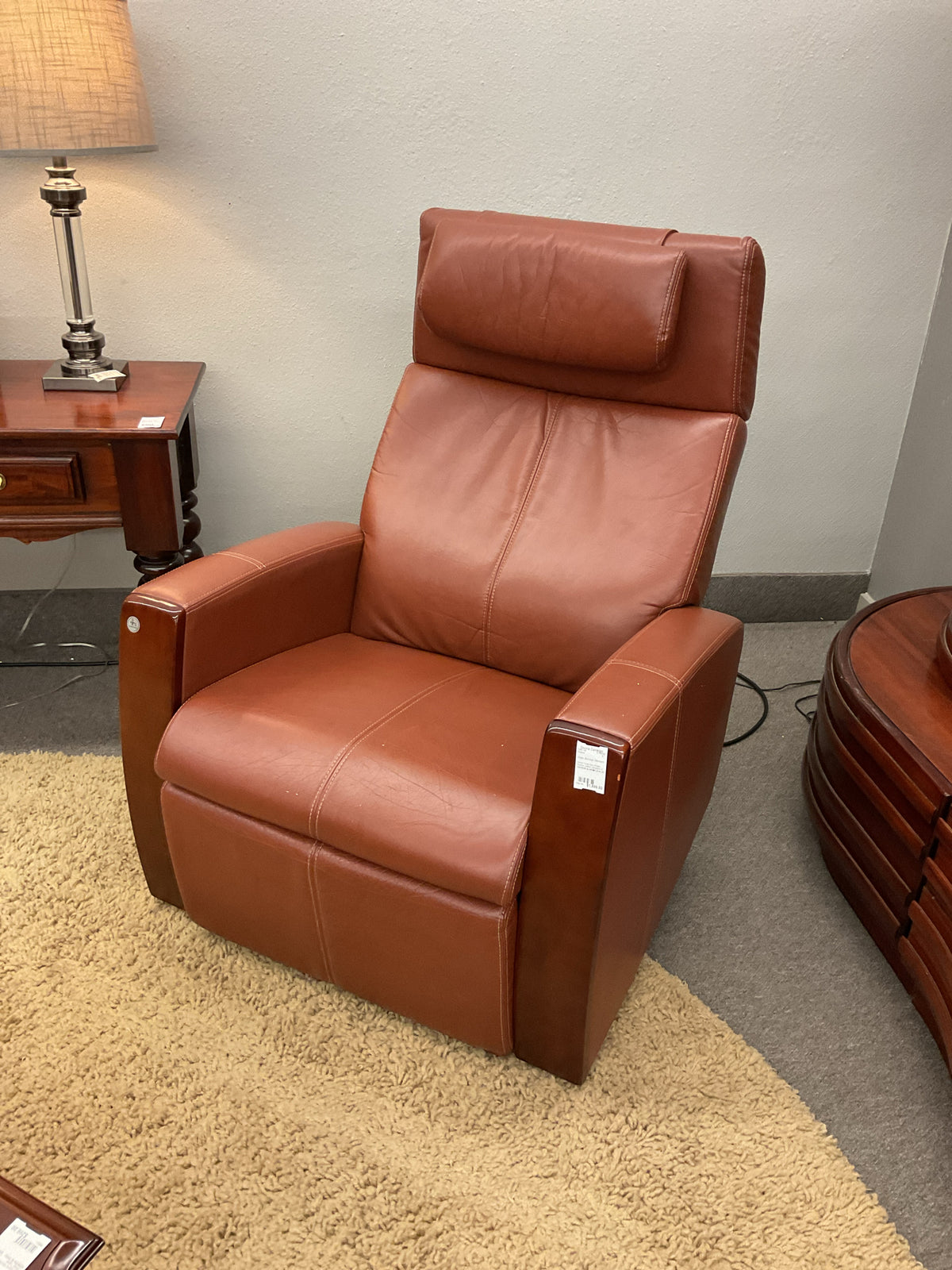 Human Touch Zero Gravity Recliner Leather Upholstery & Dark Wood Side Panels