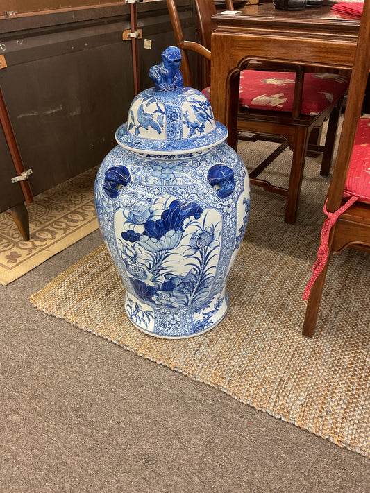 Blue & White Stoneware Ginger Jar