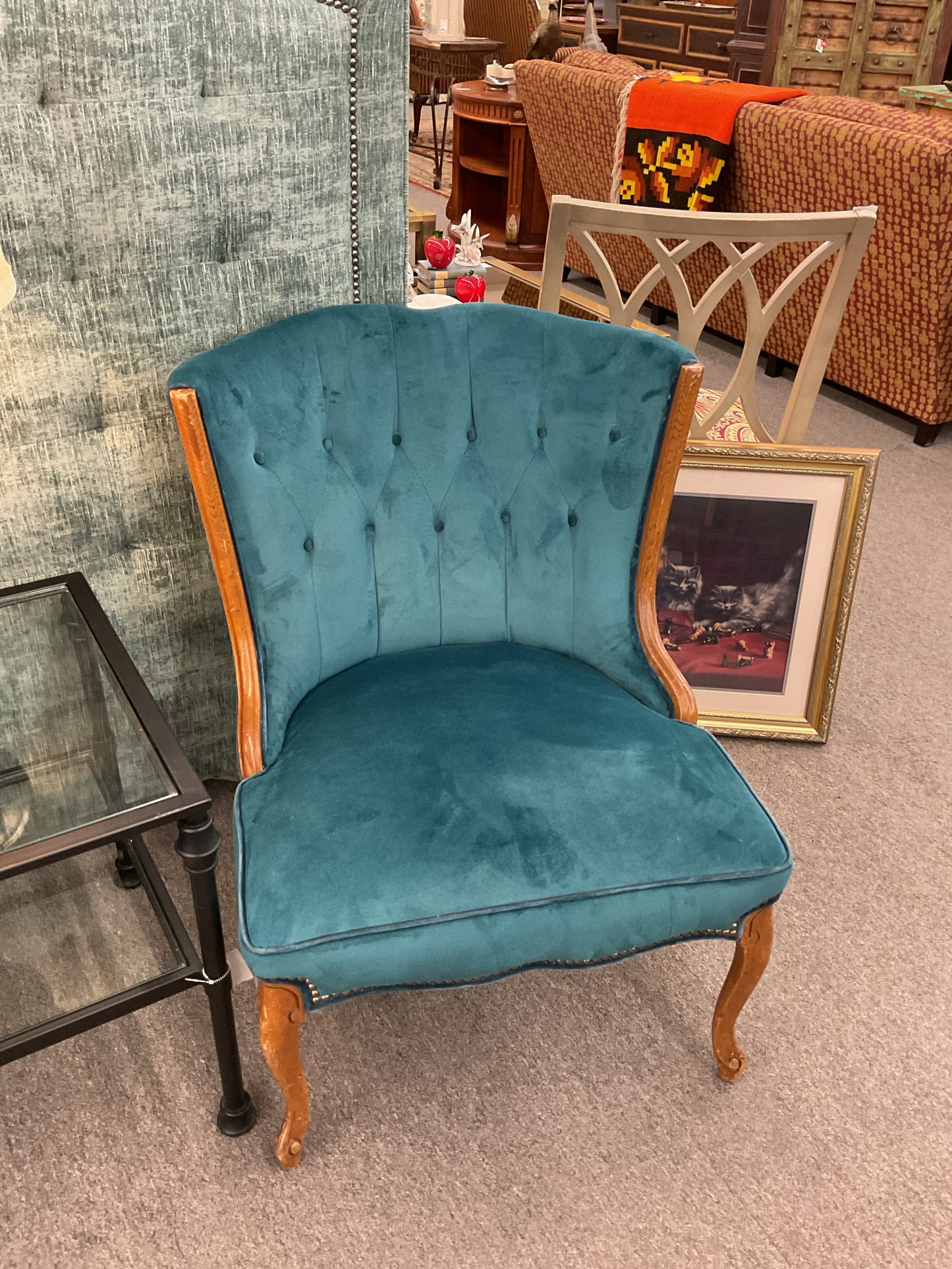 Teal Tufted Vintage Side Chair