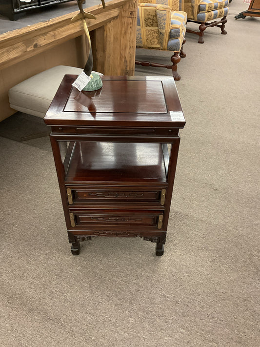 Chinese Hand-Carved Rosewood Table w/2 Drawers