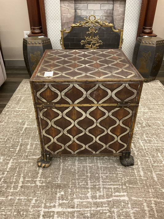 Wood Storage Chest w/Metal Inlay Design