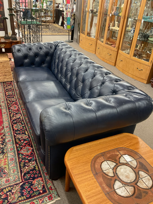 Blue Leather Chesterfield Sofa 95"L,39"D,35"H