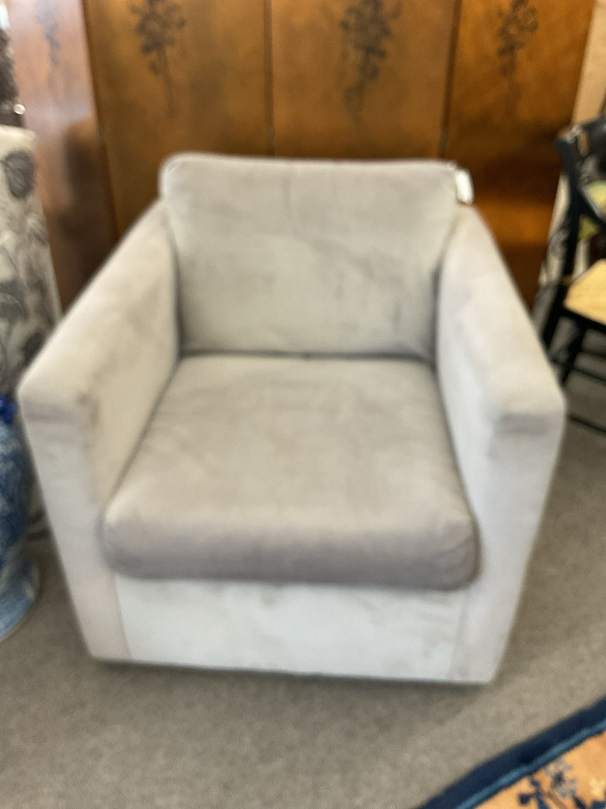 Grey Velvet Side Chair by Claussner Home Furniture