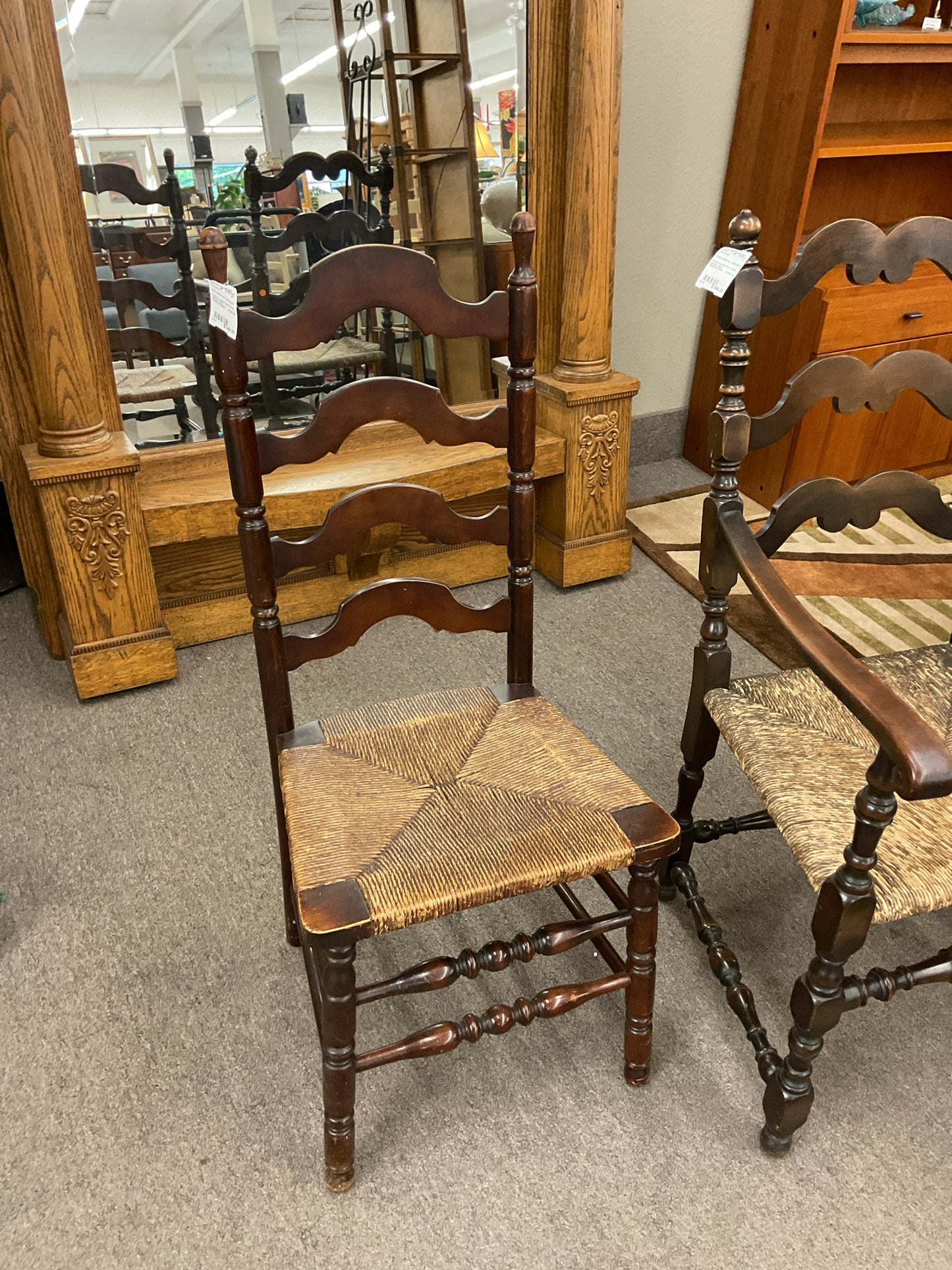 Antique Ladder Back Chair w/Rush Seat