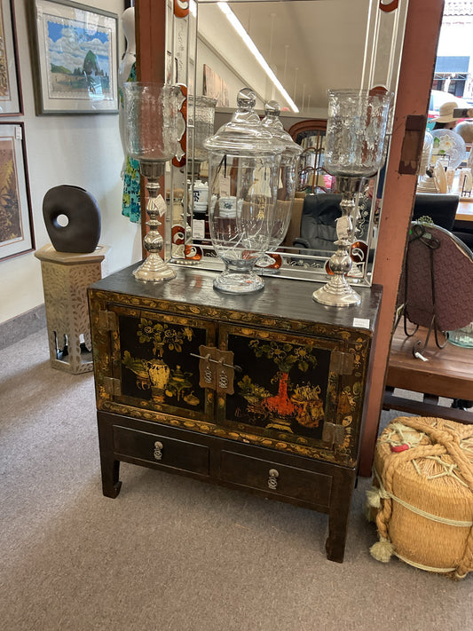 Vintage Chinoiserie Hand-Painted 2-Door Cabinet 33"L,16"D,31"H