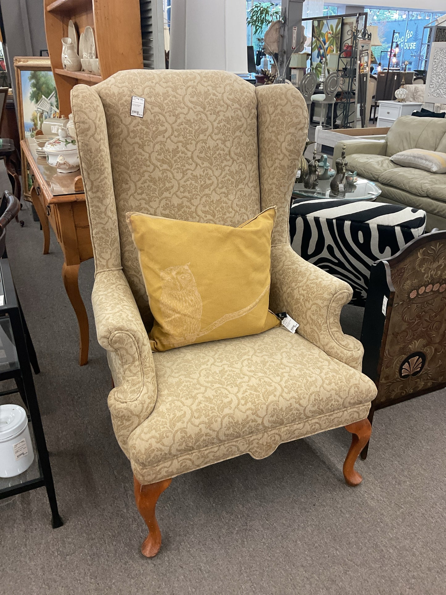 Upholstered Wingback Chair Taupe Fabric