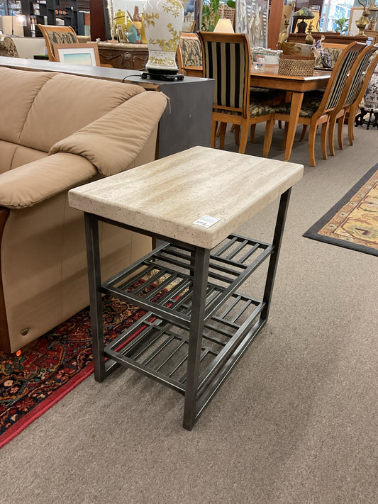Travertine & Metal Base 2-Tier Side Table