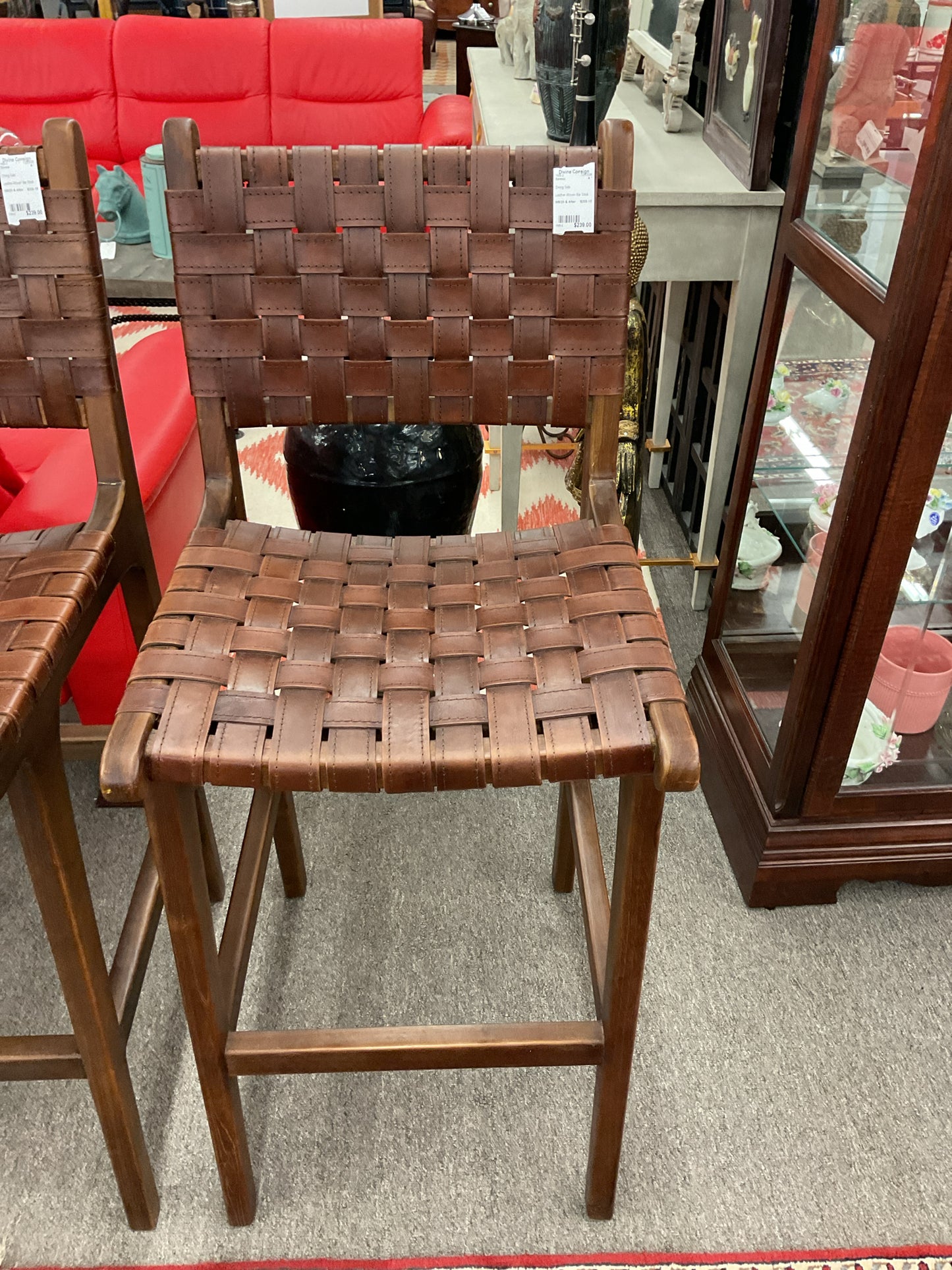 Leather-Woven Bar Stool