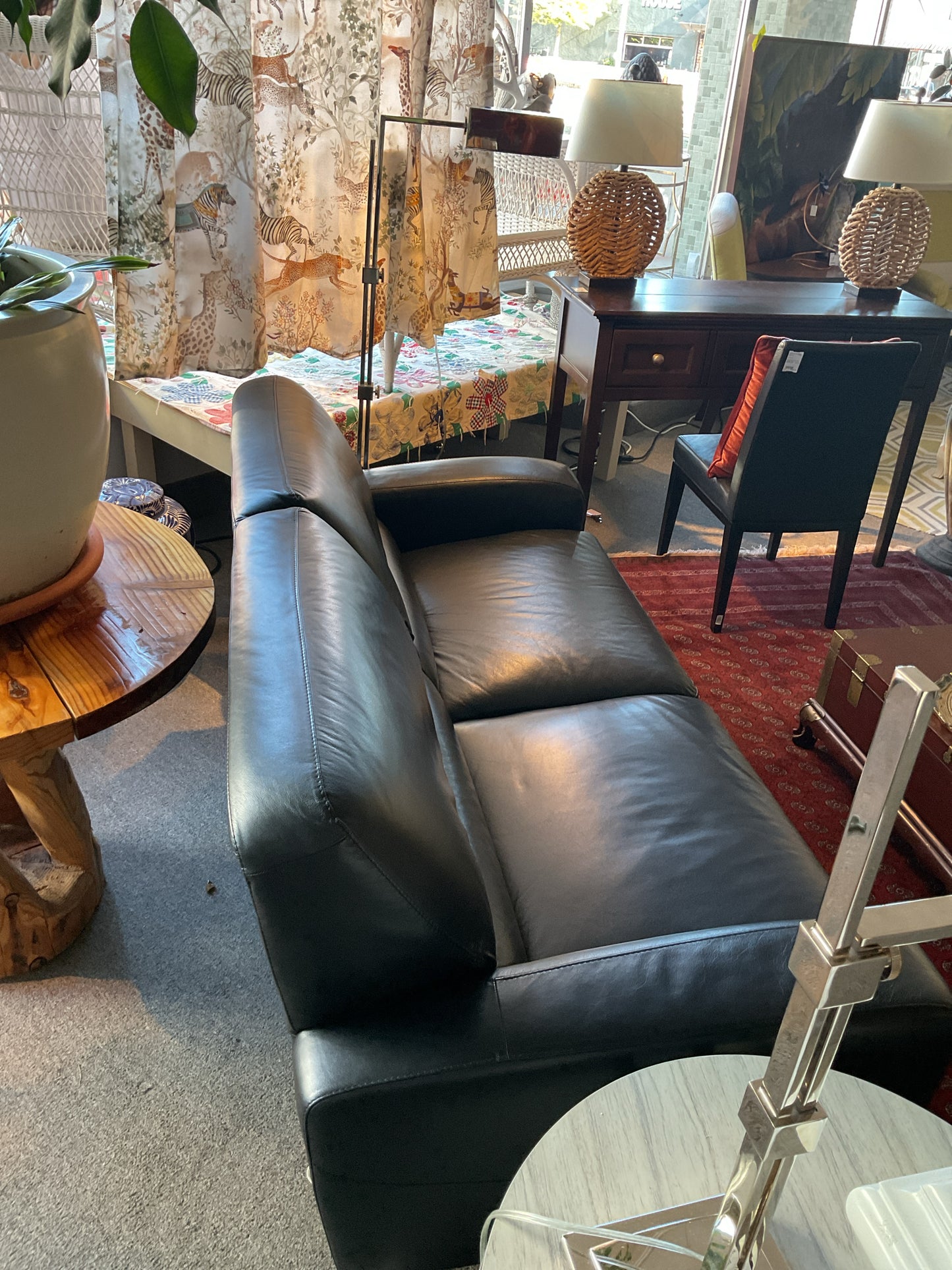 Italsofa 2-Seater Black Leather Sofa 76"L,34"D,33"H