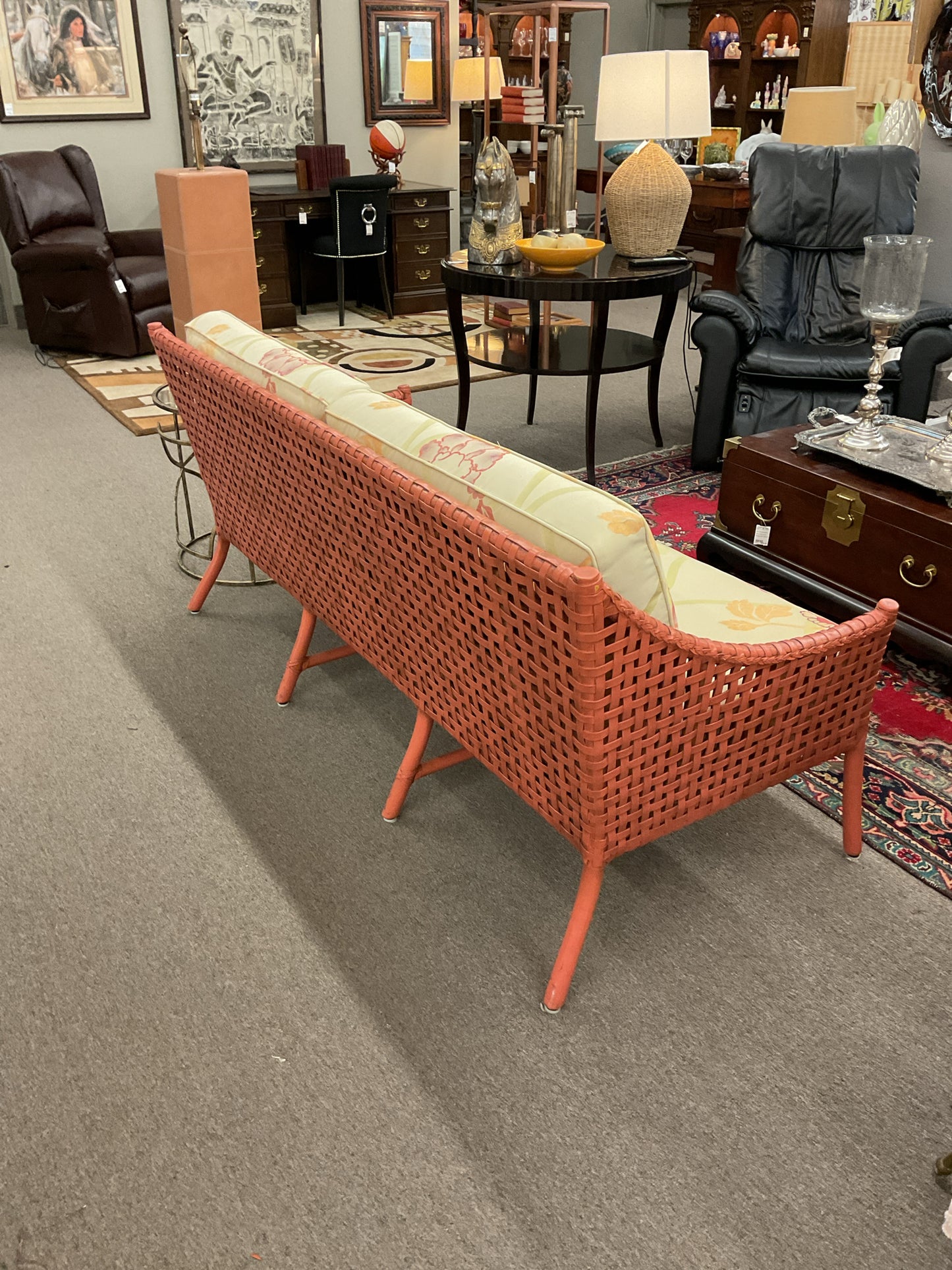 Vintage Rattan & Weaved Leather Sofa 72x30x32