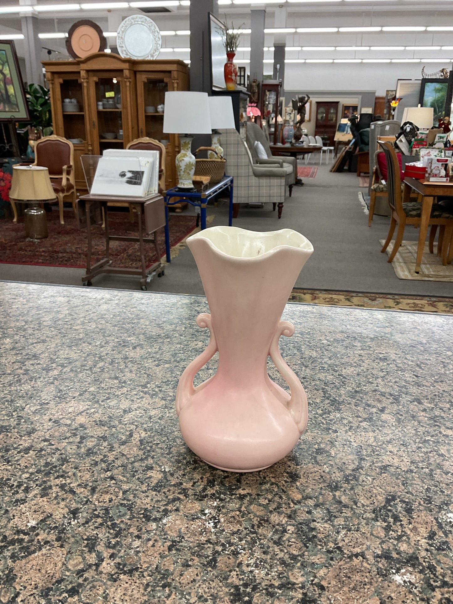 RED WING POTTERY GREEN 2 HANDLE VASE # 505