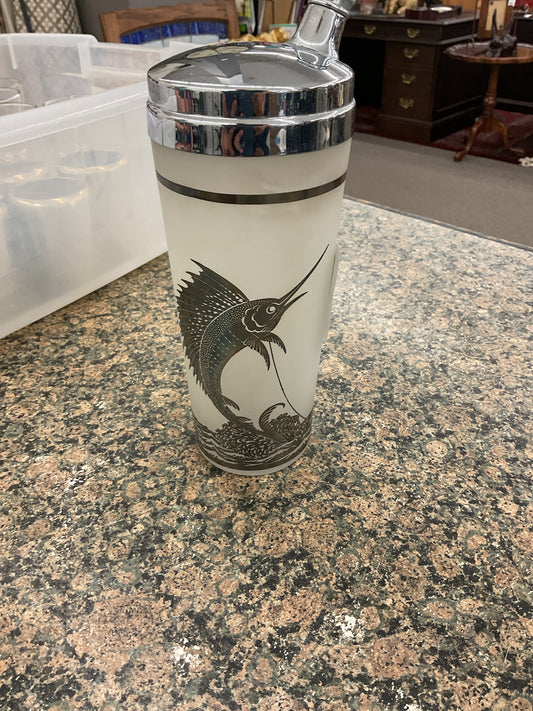 Art Deco Silver Overlayh Sailfish Cocktail Shaker