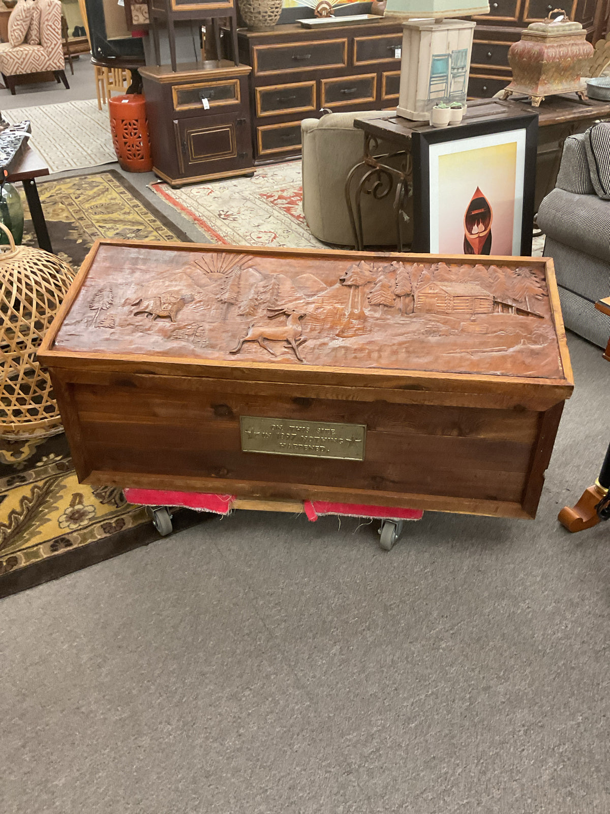 Scene Storage Carved Scene Storage Chest – Divine Consign Furniture