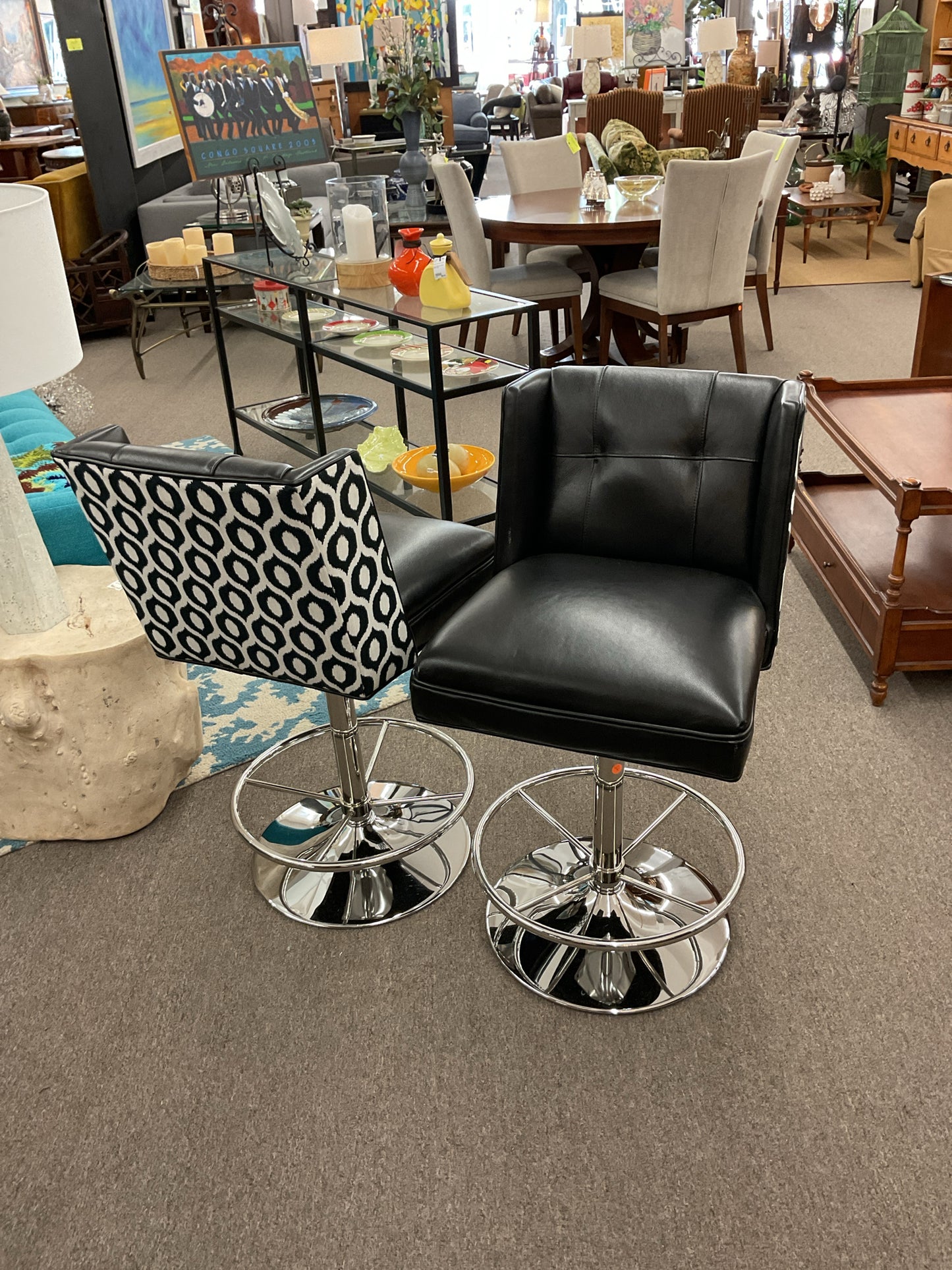 Black & White Leather Bar Stools (2)