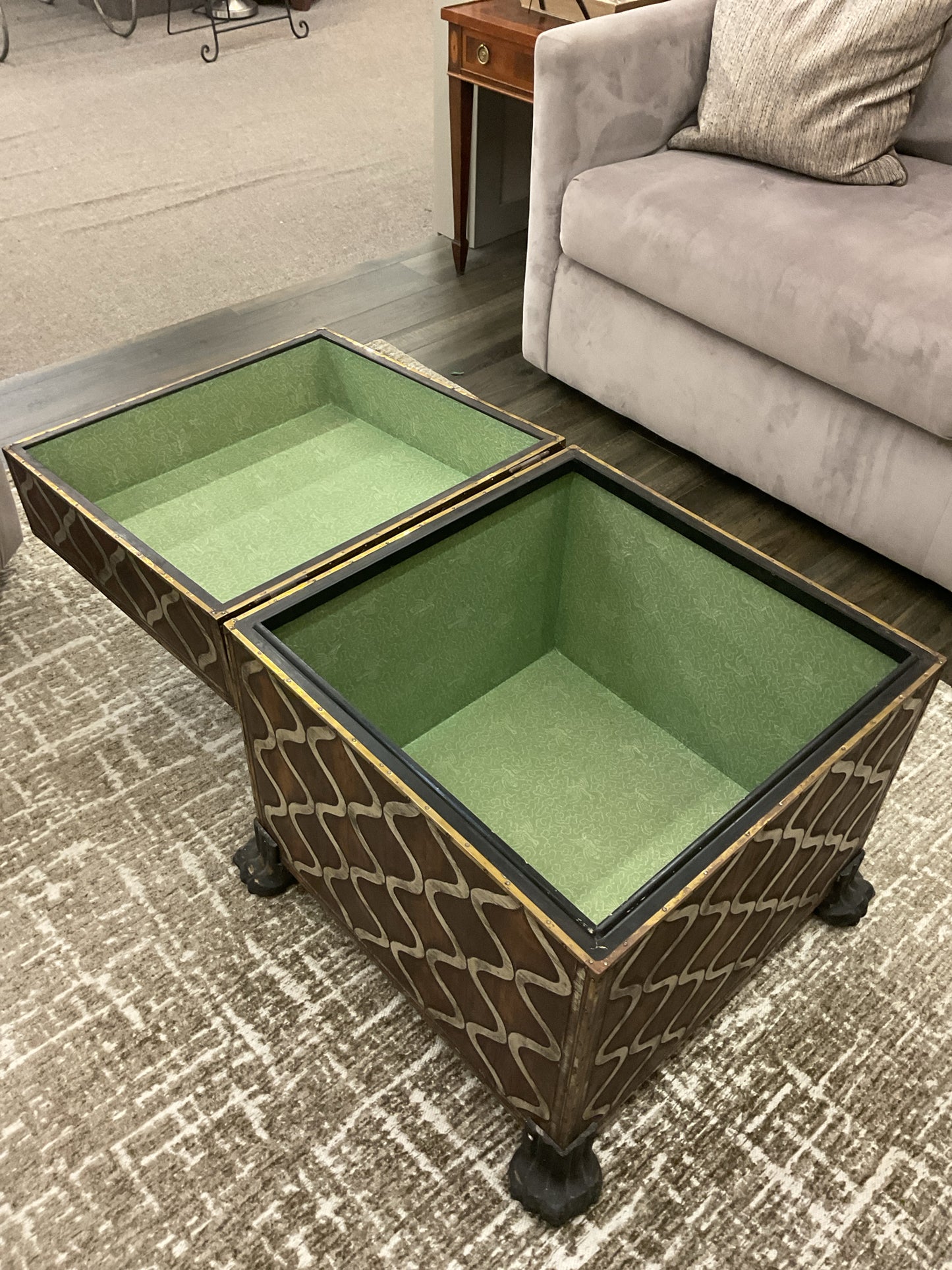 Wood Storage Chest w/Metal Inlay Design