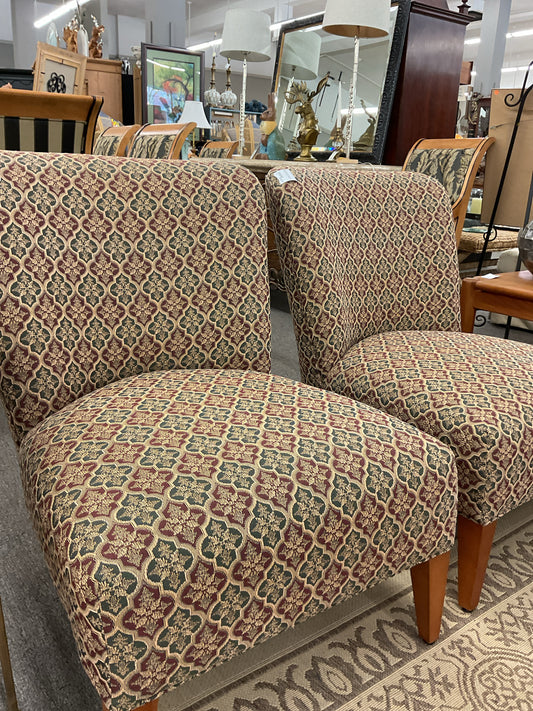 upholstered Armless Chair Maroon & Grey Design