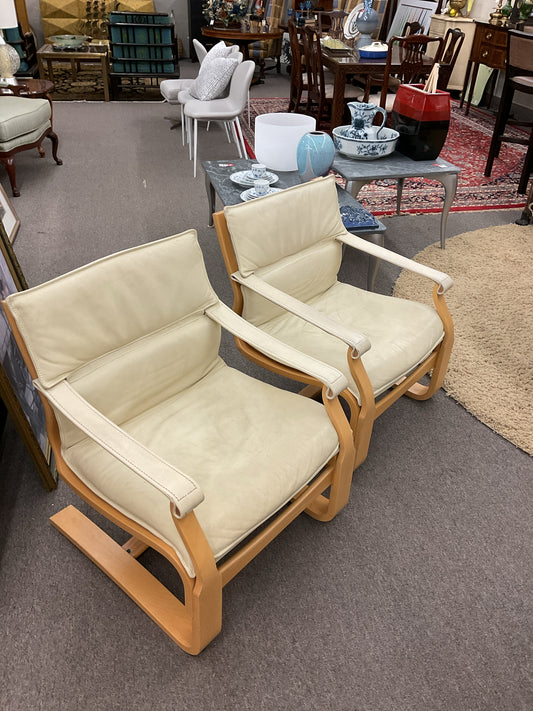 Pair of Bentwood Leather Lounge Chairs by Ake Fribybetter for Nelo circa 1970