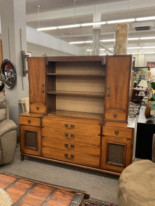 Vintage MCM 2-Pc Walnut Hutch 70"L,19"D,68"H, Hutch 13"D