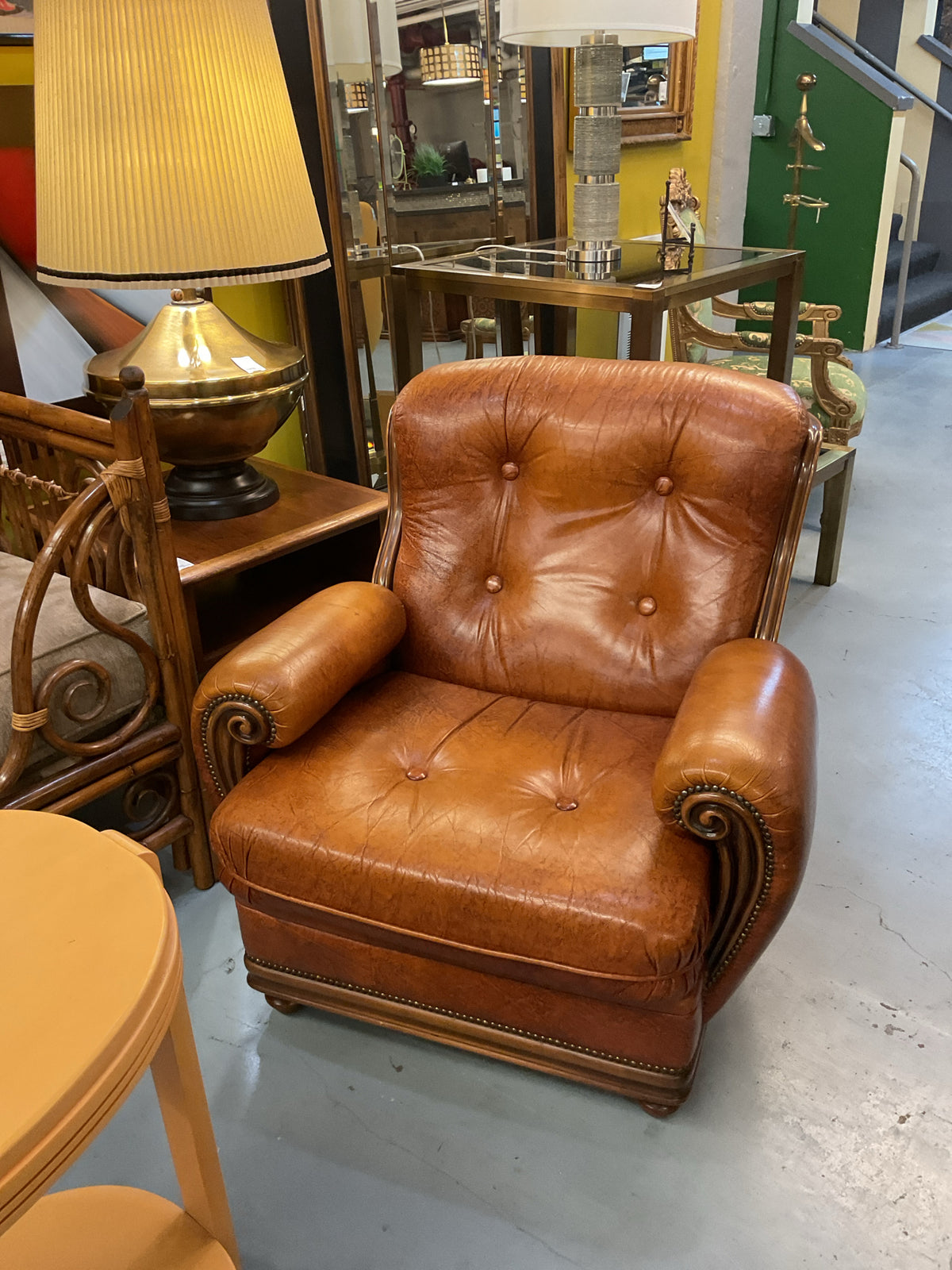 Vintage Art Deco Leather Chair 34"W,39"D,34"H