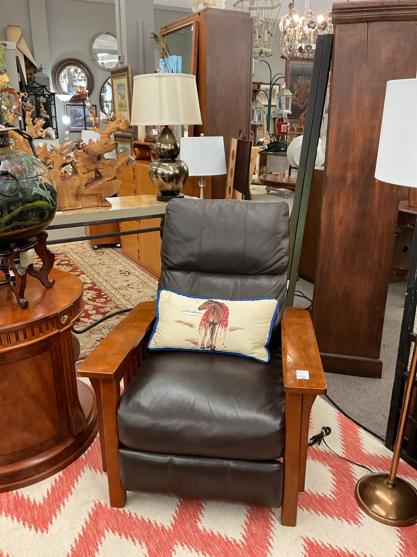 Mission Style Leather & Woold Recliner