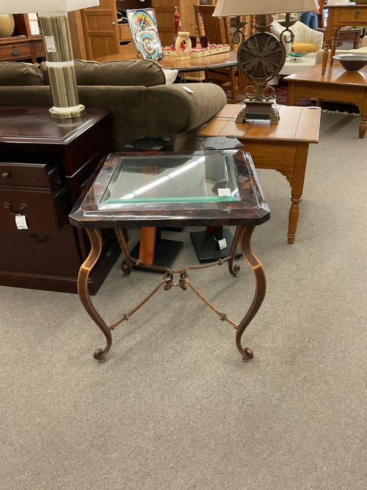 Wrought Iron Glass Top Side Table