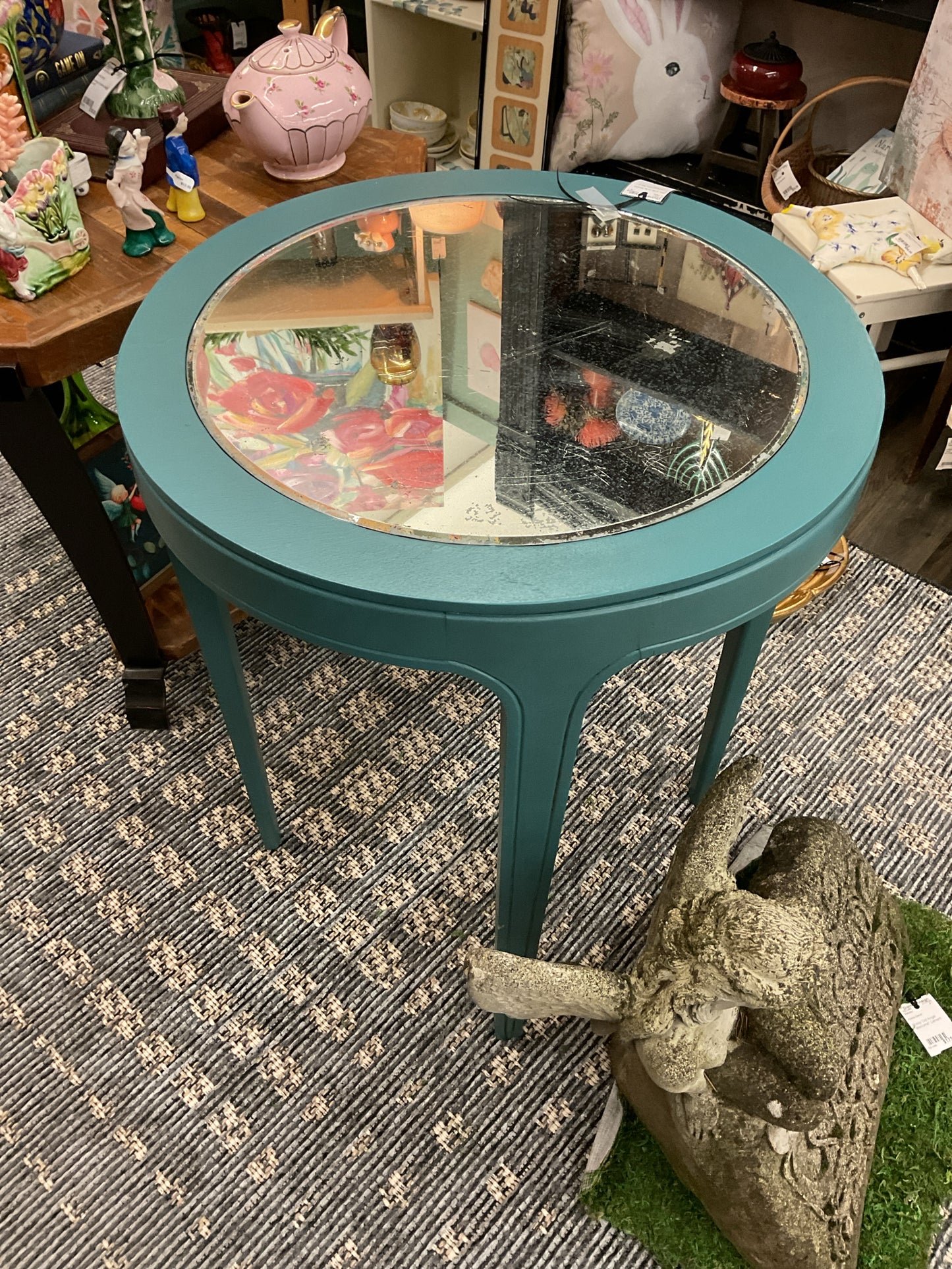End Table Blue with Mirror Top