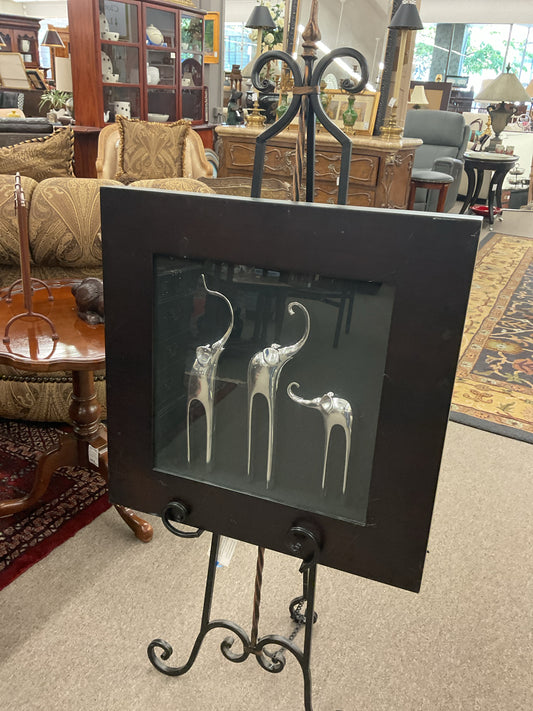 3-Dimentional Art Silver Elephants/Black Background