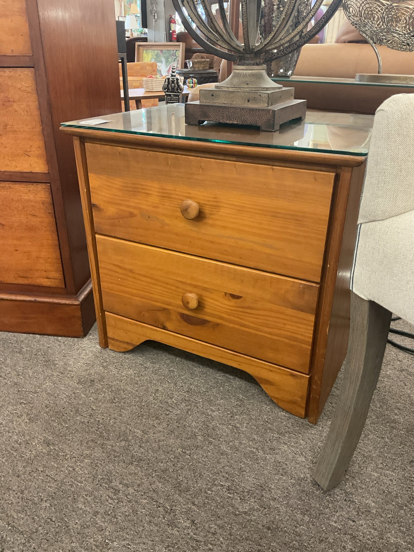 Pine Nightstand w/Glass Top 23"W,18"D,21H