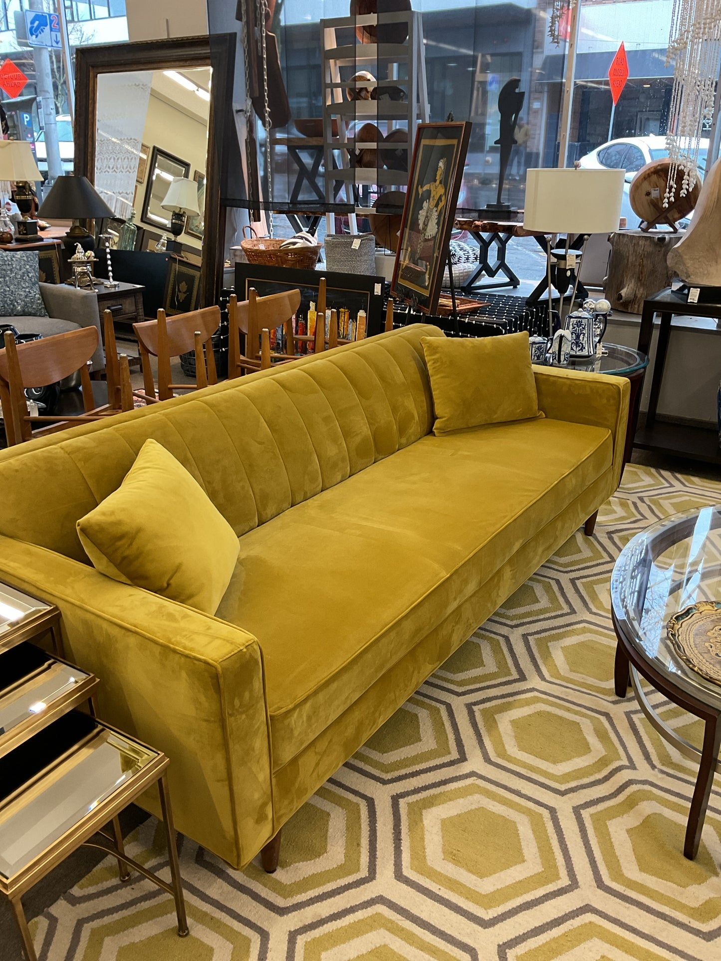 Chartreuse Velvet Dania Sofa 39"L,36"D,30"H