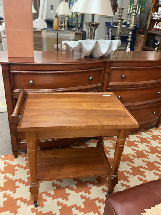 Vintage Rolling Walnut Wooden Tea Cart