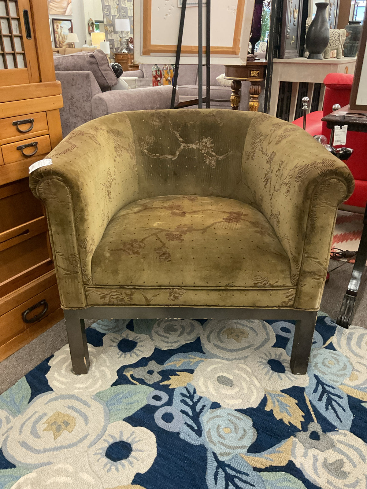 Vintage Barrel Club Chair Dark Mustard Velvet Upholstery
